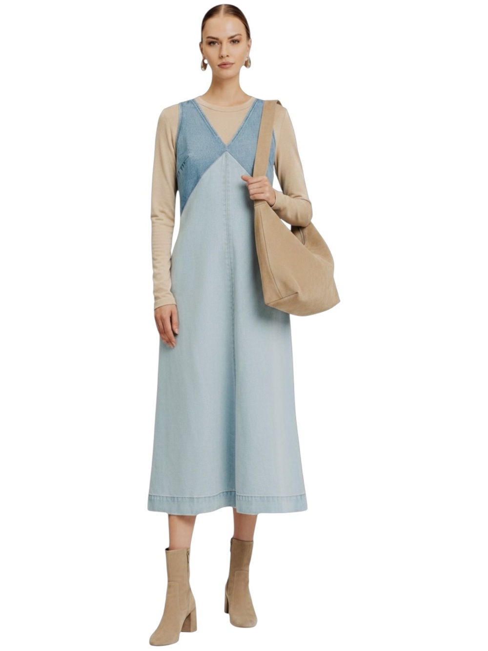 Torn by Ronny Kobo Azura Two-Tone Denim Midi Dress NWT - Picture 6 of 16